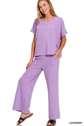 Zenana Cotton Slub Top & Pants Set LAVENDER OutfitFlow